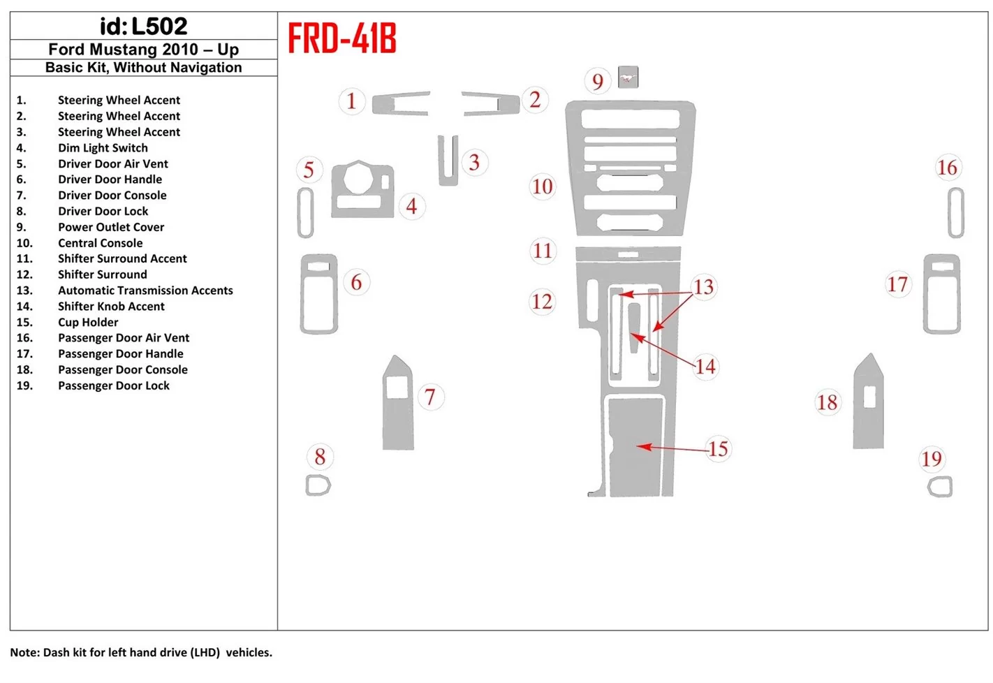 FORD Ford Mustang 2010-UP Basic Set, Without NAVI Interior BD Dash Trim Kit €51.99