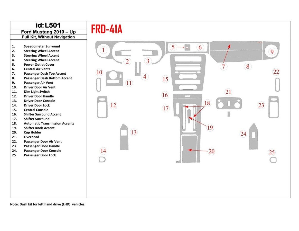 Ford Mustang 2010-UP Full Set, Without NAVI Decor de carlinga su interior