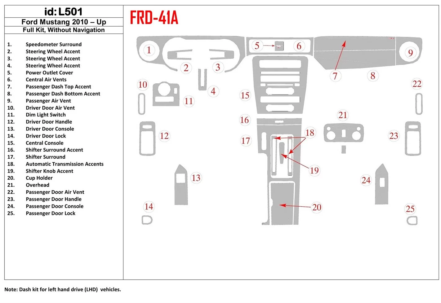 FORD Ford Mustang 2010-UP Full Set, Without NAVI Interior BD Dash Trim Kit €64.99