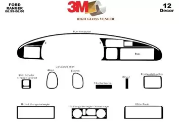 Ford Ranger 06.99-06.06 3M 3D Interior Dashboard Trim Kit Dash Trim Dekor 12-Parts