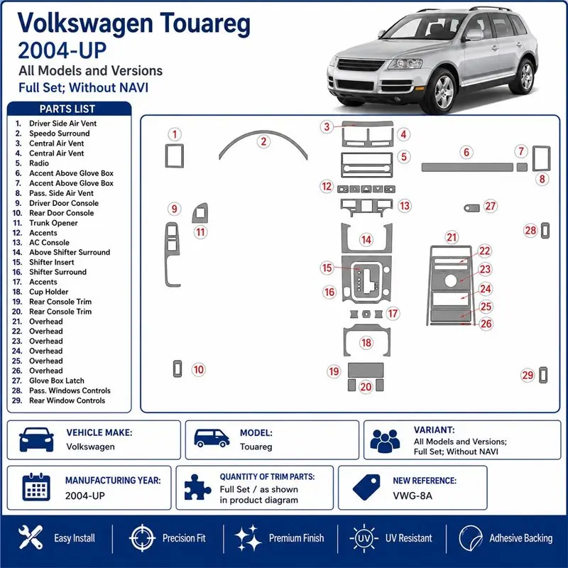 Volkswagen Touareg 2004+ Full Set, without navigation 3D dashboard trim kit