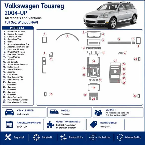 Volkswagen Touareg 2004+ set completo, sin navegación kit salpicadero 3D