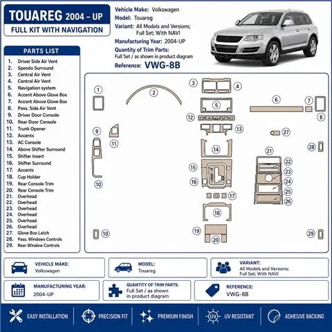 Volkswagen Touareg 2004+ set complet, avec navigation kit décor tableau de bord 3D 2