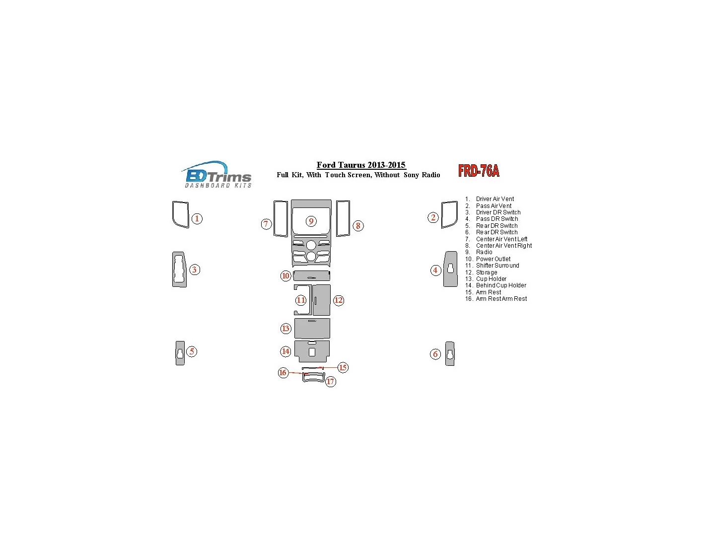 Ford Taurus 2013-UP Full Set, With Touch screen, Without Sony Radio Cruscotto BD Rivestimenti interni