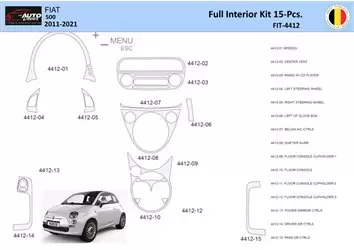 Fiat 500 2008-2020 Decor de carlinga su interior del coche 15 Partes