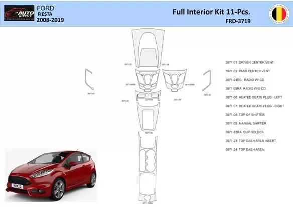 Ford Fiesta 2008 2017 Interior WHZ Dashboard trim kit 28 Parts