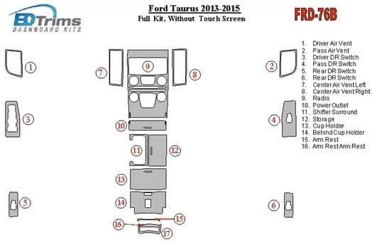 Ford Taurus 2013-UP Full Set, Without Touch screen BD Interieur Dashboard Bekleding Volhouder