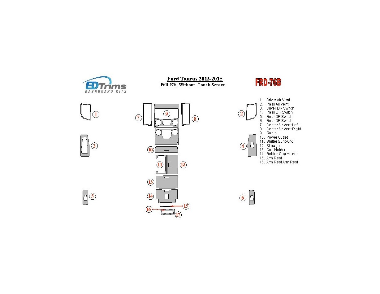 Ford Taurus 2013-UP Ensemble Complet, Sans Touch screen BD Kit la décoration du tableau de bord - 1 - habillage decor de tableau