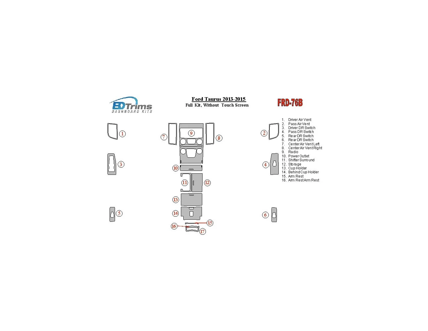 Ford Taurus 2013-UP Full Set, Without Touch screen BD Interieur Dashboard Bekleding Volhouder