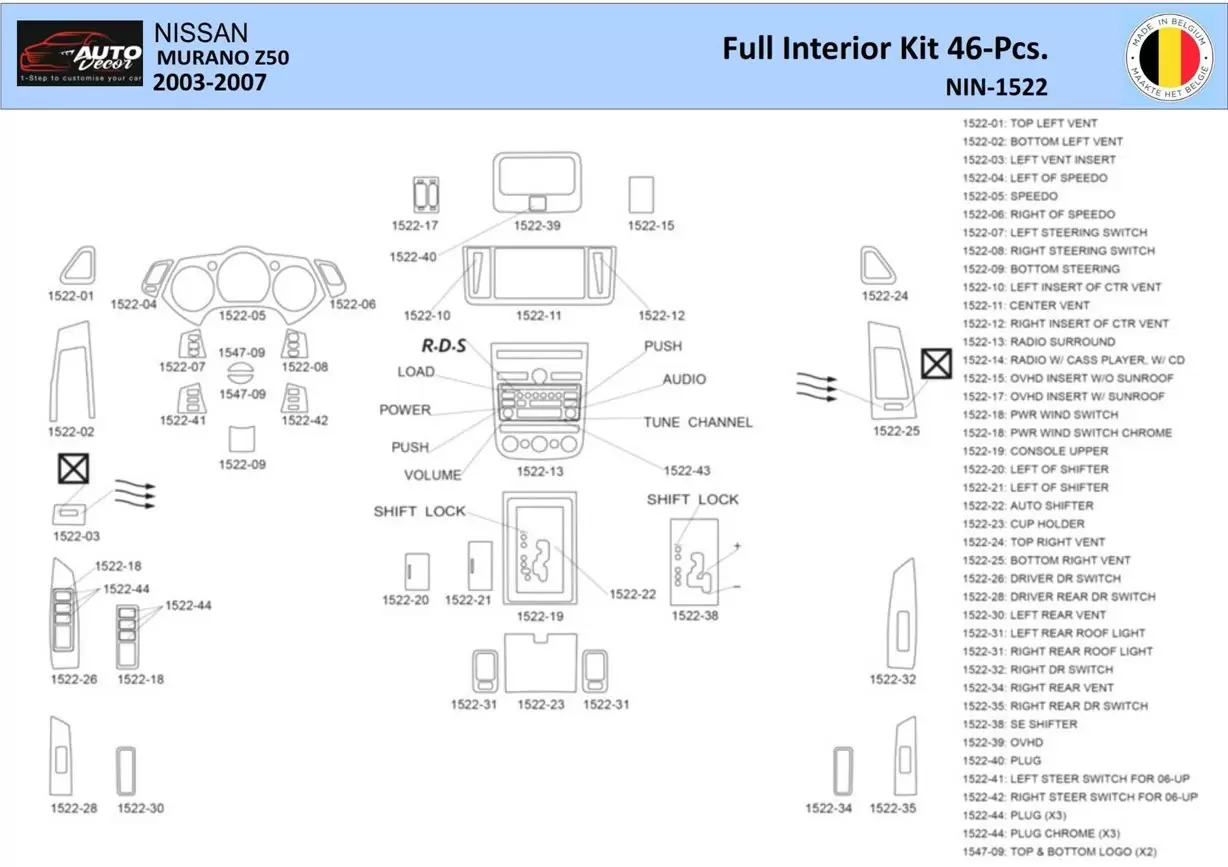 Nissan Murano I 2003 Interior WHZ Dashboard trim kit 46 Parts