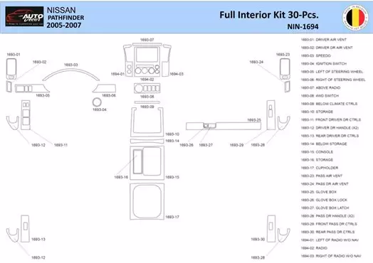 Nissan Pathfinder 205 Inleg dashboard Interieurset aansluitend en pasgemaakt 30 Delen