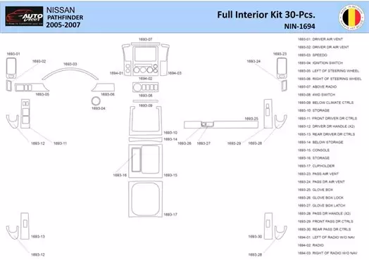 Nissan Pathfinder 205 Interior WHZ Dashboard trim kit 30 Parts