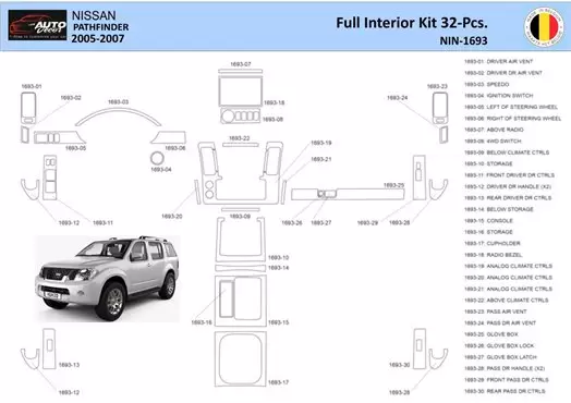 Nissan Pathfinder 205 Inleg dashboard Interieurset aansluitend en pasgemaakt 32 Delen