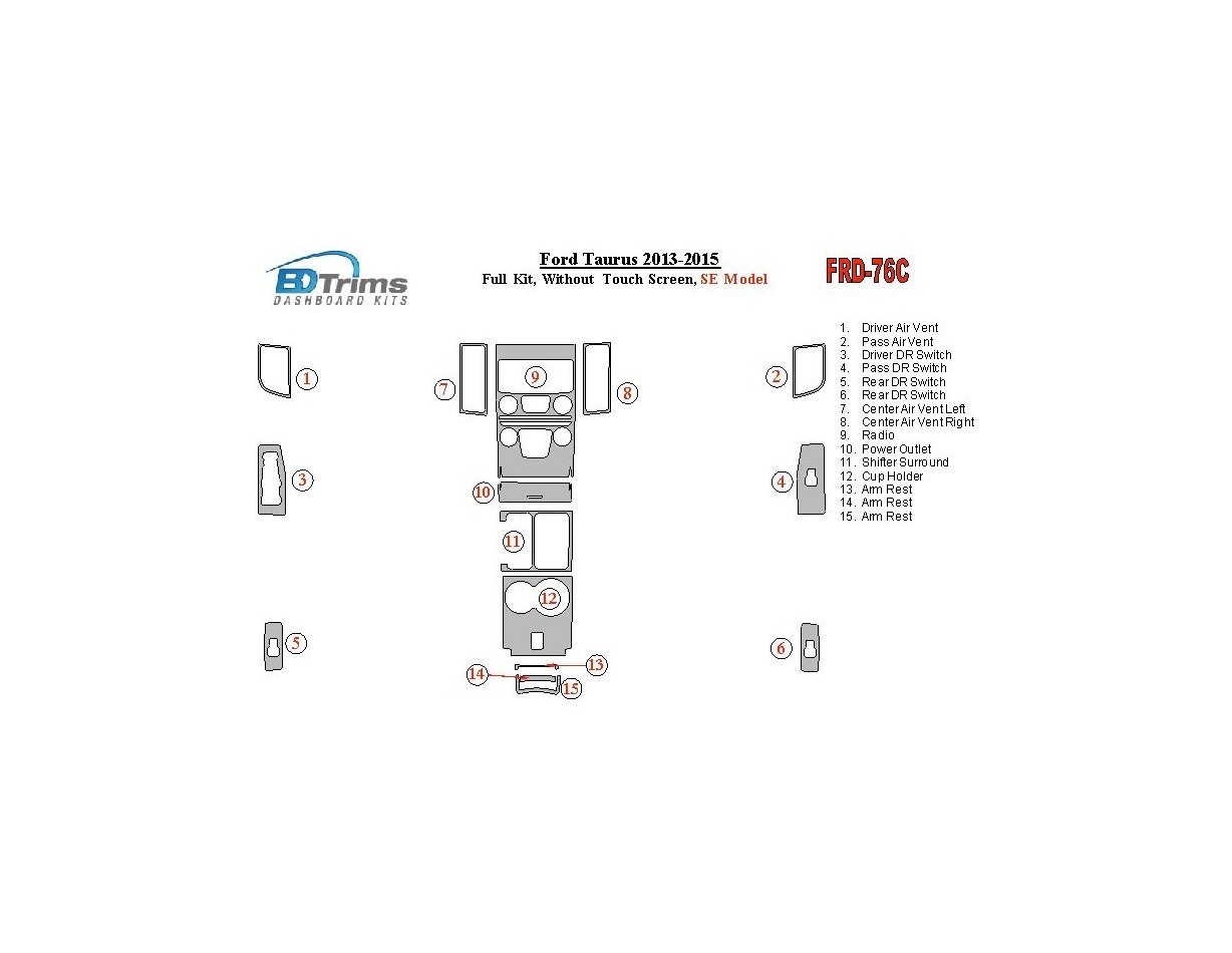 Ford Taurus 2013-UP Ensemble Complet, Sans Touch screen, SE Model BD Kit la décoration du tableau de bord - 1 - habillage decor 