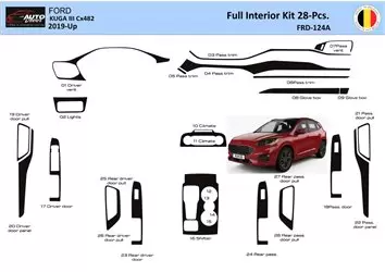 Ford Kuga III 2019-Up Inleg dashboard Interieurset aansluitend en pasgemaakt 28 Delen