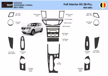 Nissan Pathfinder Patrol 2017-2021 Interior WHZ Kit de molduras de tablero 28 piezas