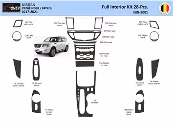 Nissan Pathfinder Patrol 2017-2021 Kit rivestimento cruscotto interno WHZ 28 pezzi