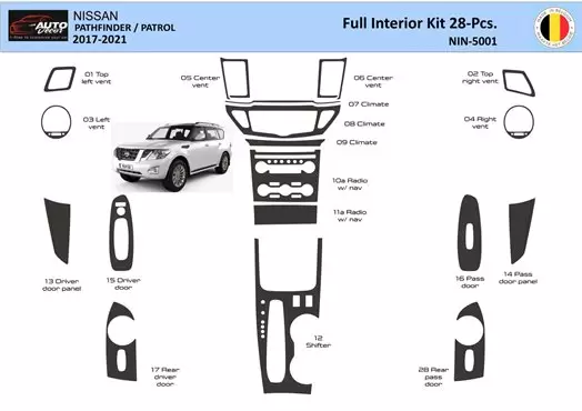 Nissan Pathfinder Patrol 2017-2021 Interieur WHZ Dashboard inbouwset 28 onderdelen