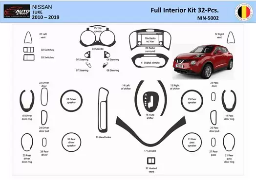 Nissan Juke 2011-2017 3D Kit rivestimento interno cruscotto Dash Trim Dekor 32-Parti