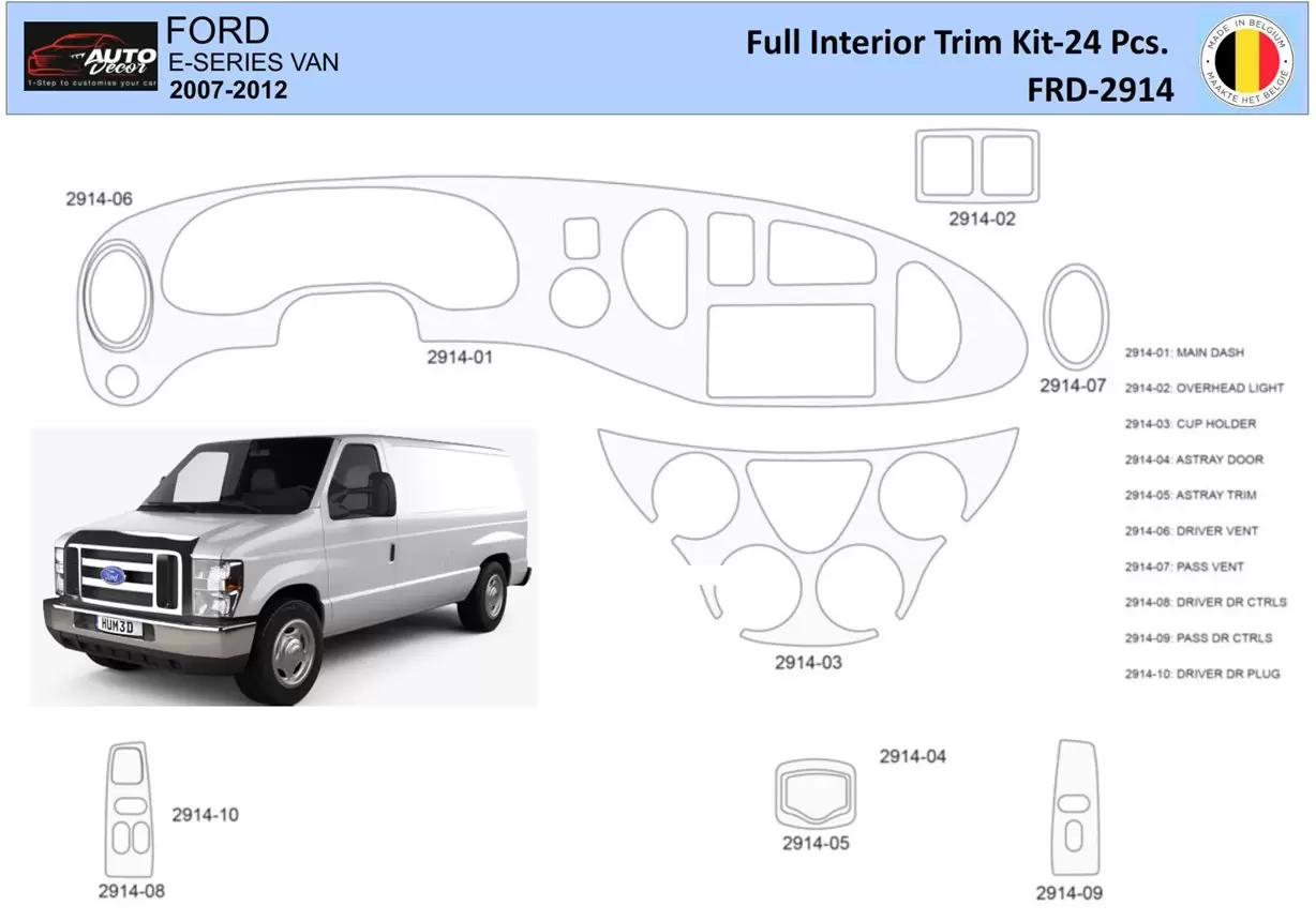 Ford E-Series E-Van 2008-2011 Decor de carlinga su interior del coche 10 Partes
