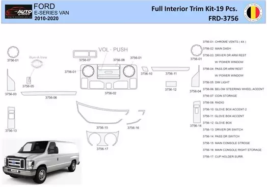 Ford E-Series E-Van 2012-2022 Decor de carlinga su interior del coche 19 Partes