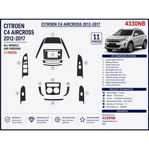Citroën C4 Aircross 2012-2017 Basisset Navi 3D Armaturenbrett-Dekor-Set, 11 Teile
