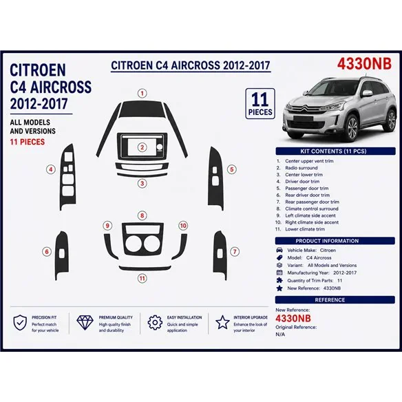 Citroën C4 Aircross 2012-2017 set básico Navi kit salpicadero 3D, 11 piezas