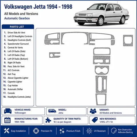 Volkswagen Jetta 1994-1998 automaat 3D dashboard sierlijstset, 18 delen