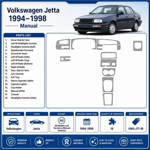 Volkswagen Jetta 1994-1998 handgeschakeld 3D dashboard sierlijstset, 18 delen