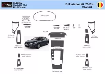 Mazda 3 2019-Present Inleg dashboard Interieurset aansluitend en pasgemaakt 20 Delen