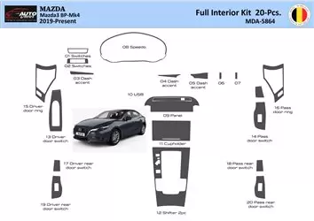 Mazda 3 2019-Present Interior WHZ Dashboard trim kit 20 Parts