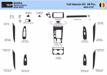 Mazda 6-Atenza 2016-2019 Interior WHZ Kit de molduras de tablero 28 piezas