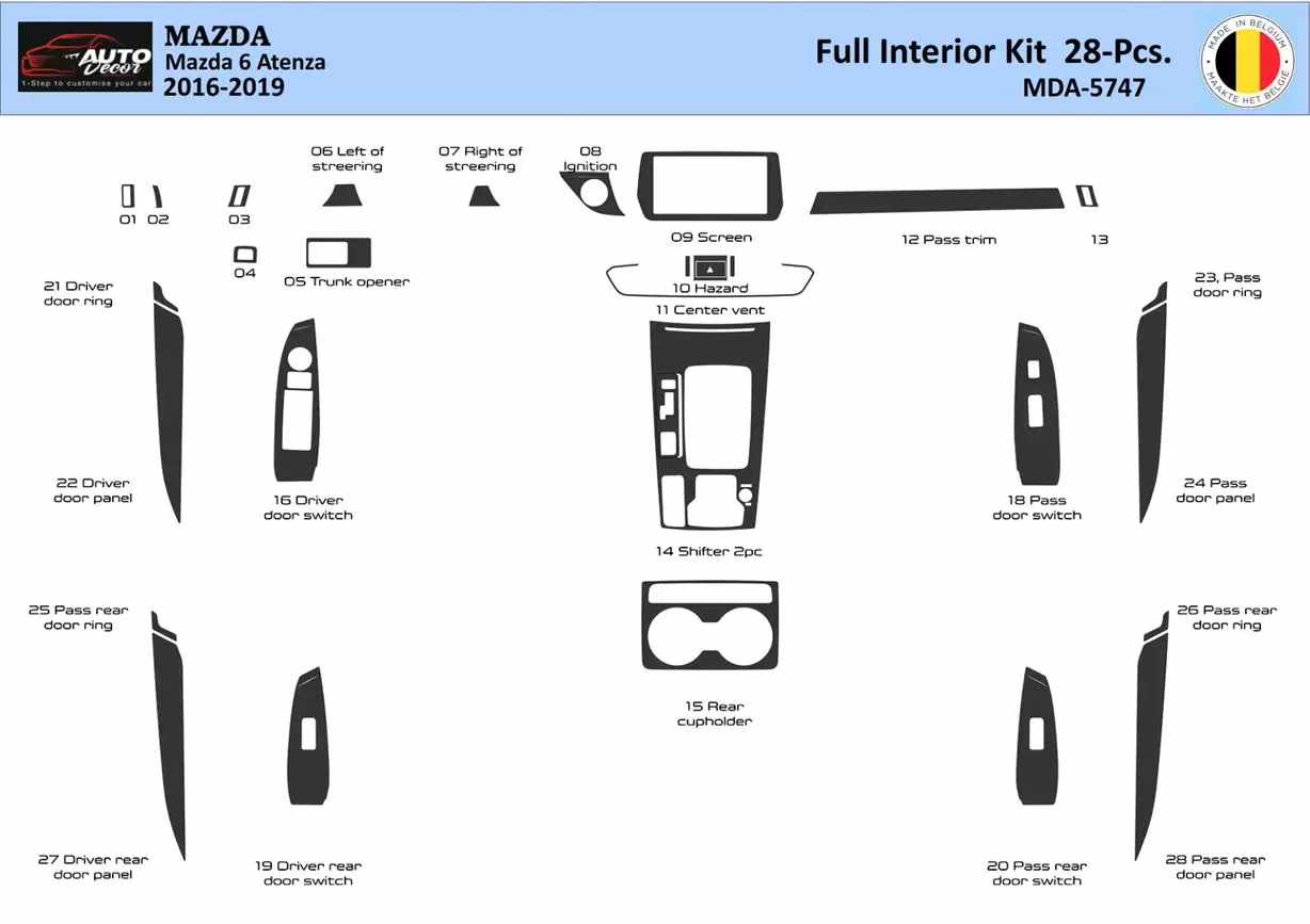 Mazda 6-Atenza 2016-2019 Inleg dashboard Interieurset aansluitend en pasgemaakt 28 Delen