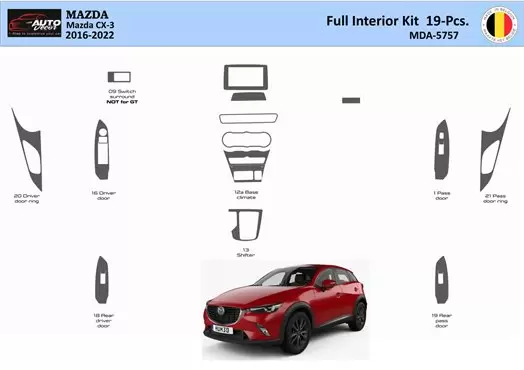 Mazda CX-3 2016-2022 Innenraum WHZ Armaturenbrettverkleidungssatz 19 Teile