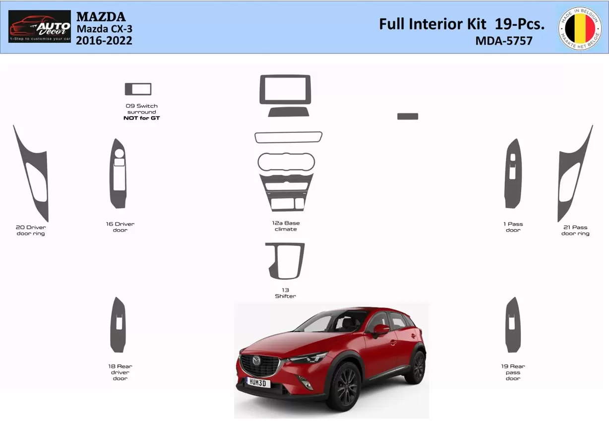 Mazda CX-3 2016-2022 Interior WHZ Kit de molduras de tablero 19 piezas