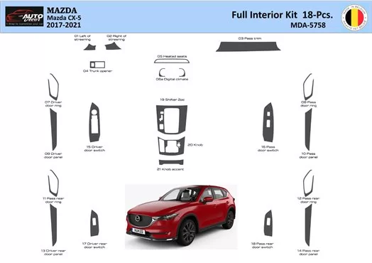 Mazda CX-5 2017-2021 Habillage Décoration de Tableau de Bord 18 Pièce - 1 - habillage decor de tableau de bord Mazda CX-5 2017-2021 Habillage Décoration de Tableau de Bord 18 Pièce - 1 - habillage decor de tableau de bord