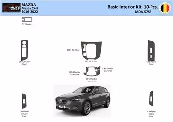 Mazda CX-9 TC 2016-2023 Basisinterieur WHZ Dashboard inbouwset 10 onderdelen