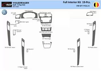 Volkswagen Golf VII AU 2012–2021 3D Decor de carlinga su interior del coche 19A-Partes