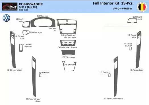 Volkswagen Golf VII AU 2012–2021 3D Innenraum Armaturenbrett Zierleiste Dekor 19B-Parts