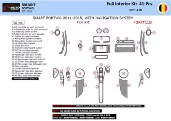 Smart Fortwo 451 2011-2015 Kit de molduras de tablero interior 3D Decoración de molduras de tablero 41 piezas