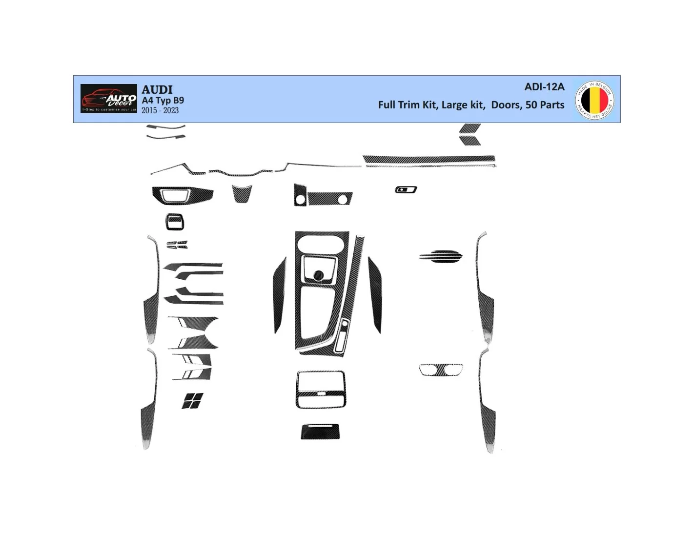 Audi A4 B9 Typ 8W 2015-2023 Mittelkonsole Armaturendekor Cockpit Dekor 50-Teilige - 1- Cockpit Dekor Innenraum