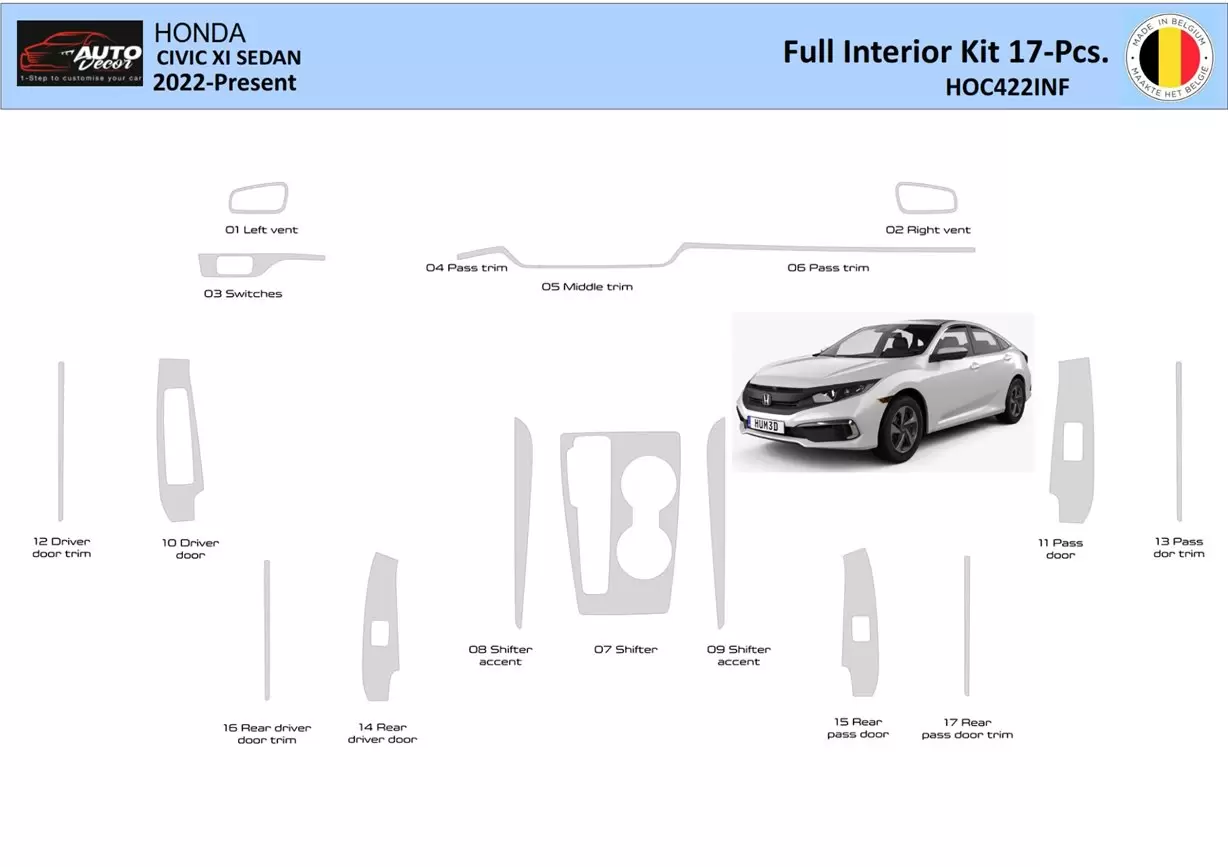 Honda Civic XI 2022-2024 Habillage Décoration de Tableau de Bord 17 Pièce - 1 - habillage decor de tableau de bord Honda Civic XI 2022-2024 Habillage Décoration de Tableau de Bord 17 Pièce - 1 - habillage decor de tableau de bord