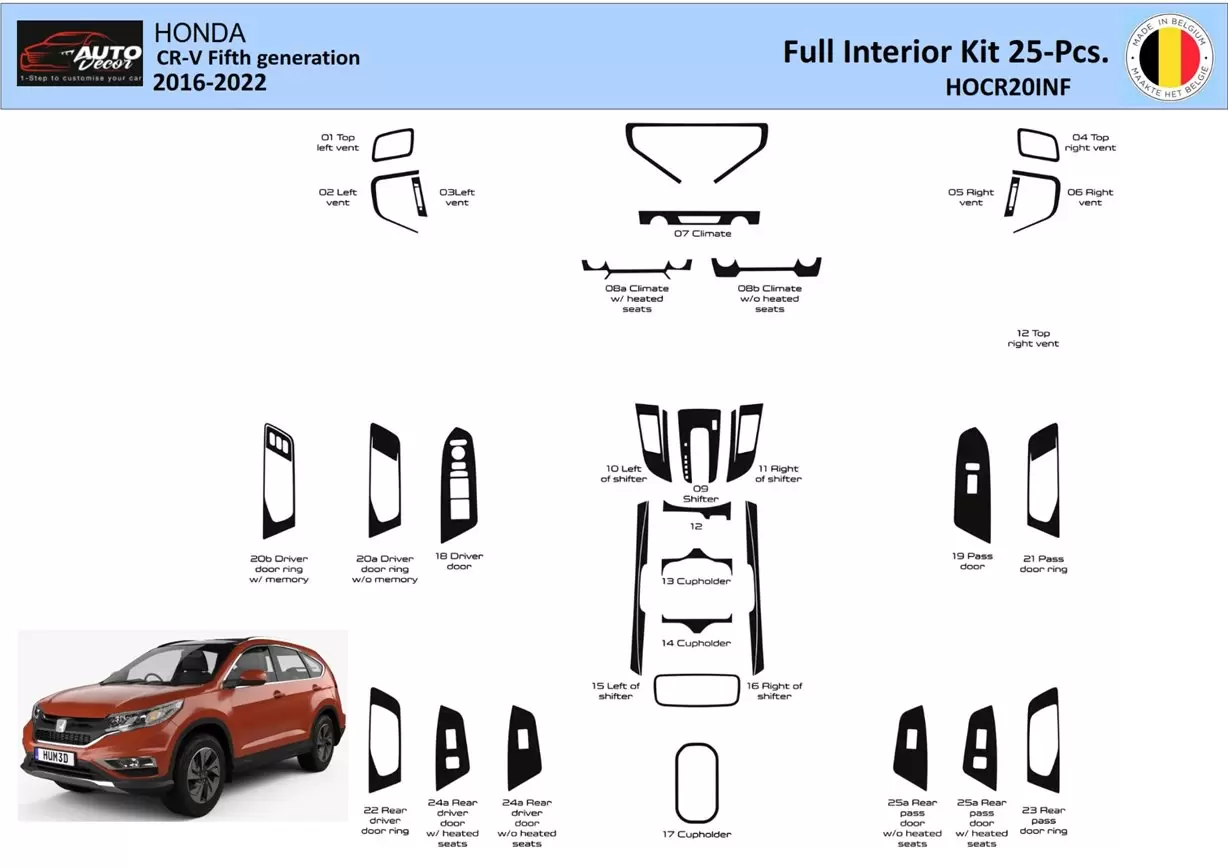 Honda CR-V 2016-2022 Interior WHZ Dashboard trim kit 25 Parts