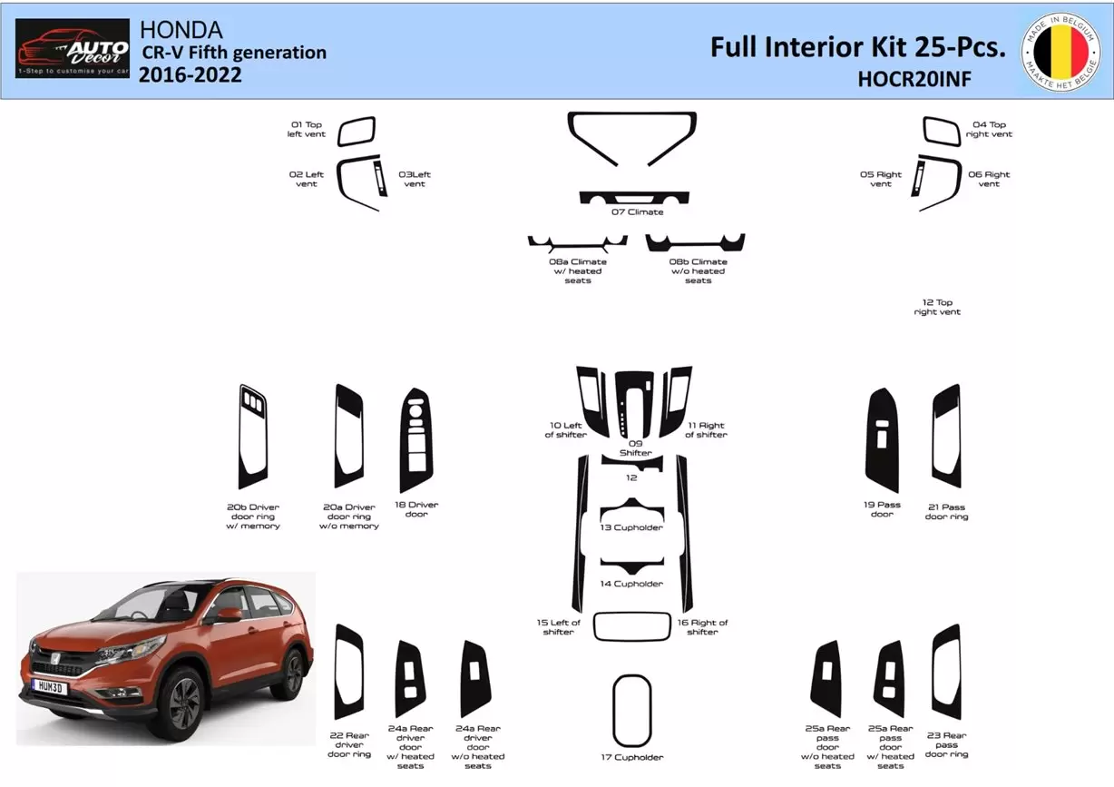 Honda CR-V 2016-2022 Innenraum WHZ Armaturenbrett Zierleiste 25 Teile