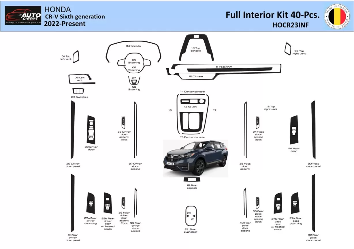 Honda CR-V 2023-Actualidad Interior WHZ Kit embellecedores salpicadero 40 Piezas