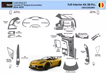 شيفروليه كورفيت C7 ستينغراي المكشوفة 2014-2019 طقم حواف لوحة القيادة الداخلية WHZ 38 قطعة