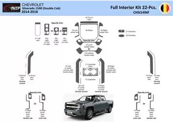 Chevrolet Silverado 1500 Double Cab 2014-2018 Komplettset Innenausstattung WHZ Armaturenbrettverkleidung 22 Teile