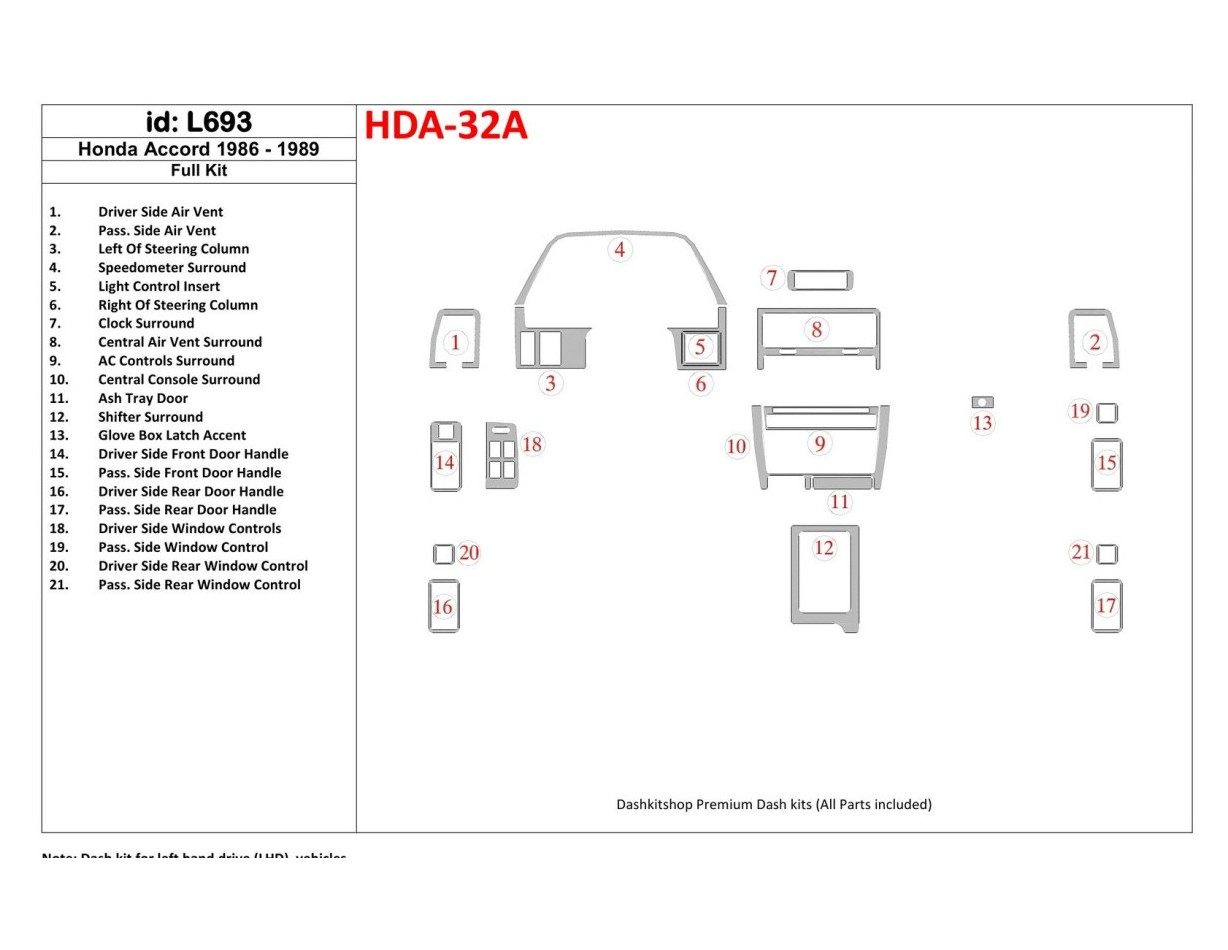 Honda Accord 1986-1989 Full Set Interior BD Dash Trim Kit