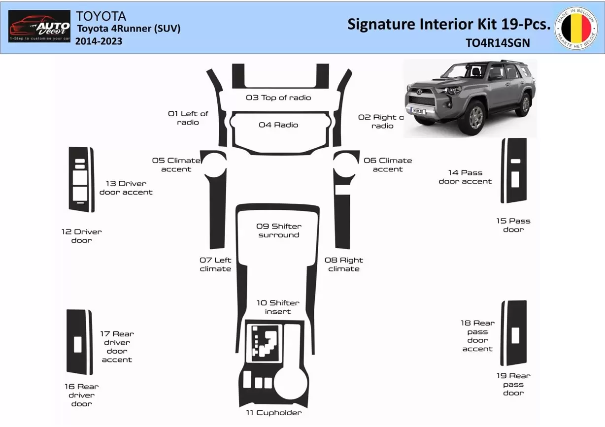 Toyota 4Runner 2014-2023 Signature Interior WHZ Dashboard trim kit 19 Parts