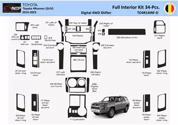 Toyota 4Runner 2014-2023 Digital Shifter Full Interior WHZ Dashboard trim kit 34 Parts